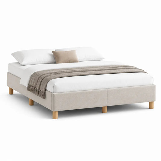 Polsterbett Doppelbett Stoffbezug Polyester Beige 160 x 200 cm