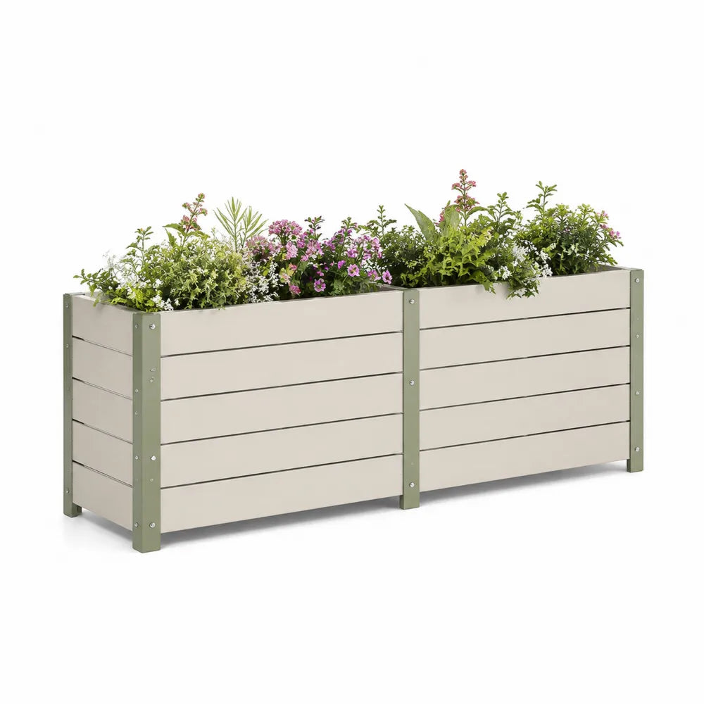 Hochbeet Pflanzkasten 240 x 80 x 80 cm Metall Weiß mit Grünem Rahmen Rechteckig