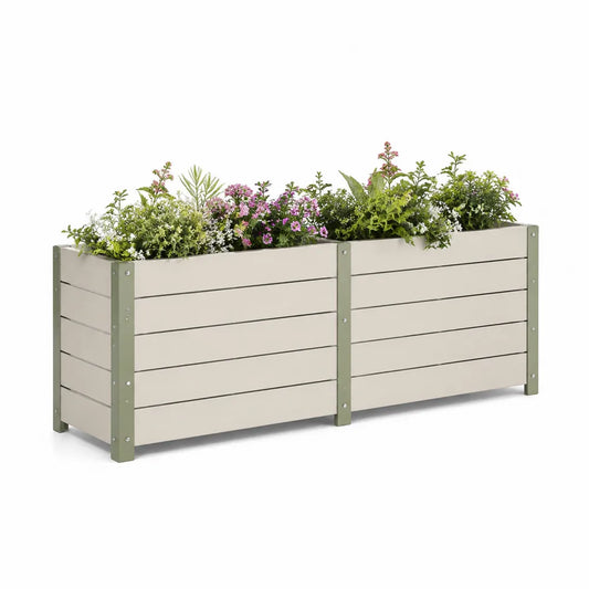 Hochbeet Pflanzkasten 240 x 80 x 80 cm Metall Weiß mit Grünem Rahmen Rechteckig