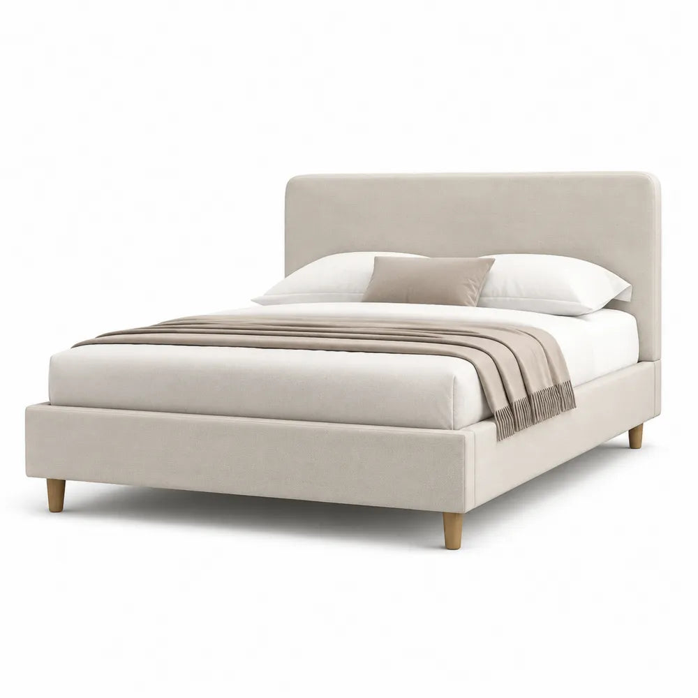 Doppelbett Polsterbett Bettgestell Stoffbezug Beige 180 x 200 cm