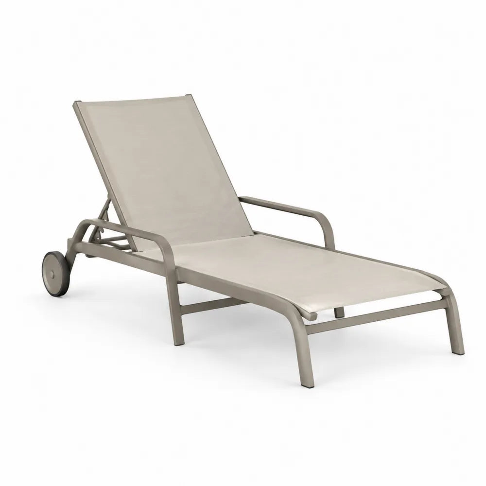 Gartenliege Sonnenliege Aluminium Textilene Bezug Armlehnen Beige 190 x 65 x 95 cm
