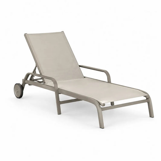 Gartenliege Sonnenliege Aluminium Textilene Bezug Armlehnen Beige 190 x 65 x 95 cm