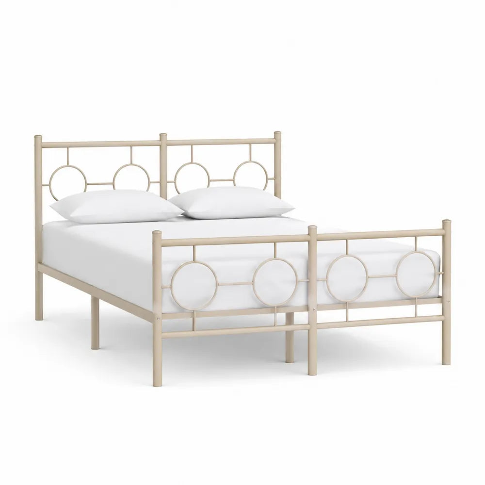 Metallbett Doppelbett Stahlrahmen Cremefarben mit Kopfteil und Fußteil 160 x 200 cm