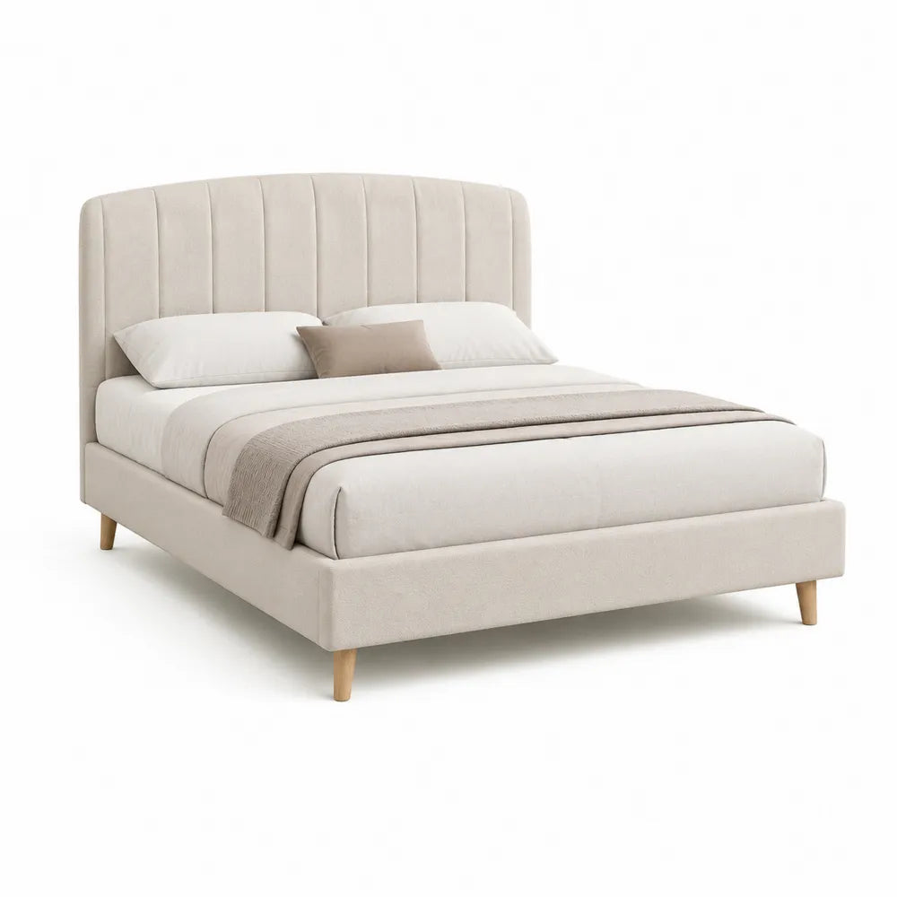 Polsterbett Doppelbett Polyesterbezug Beige 160 x 200 cm