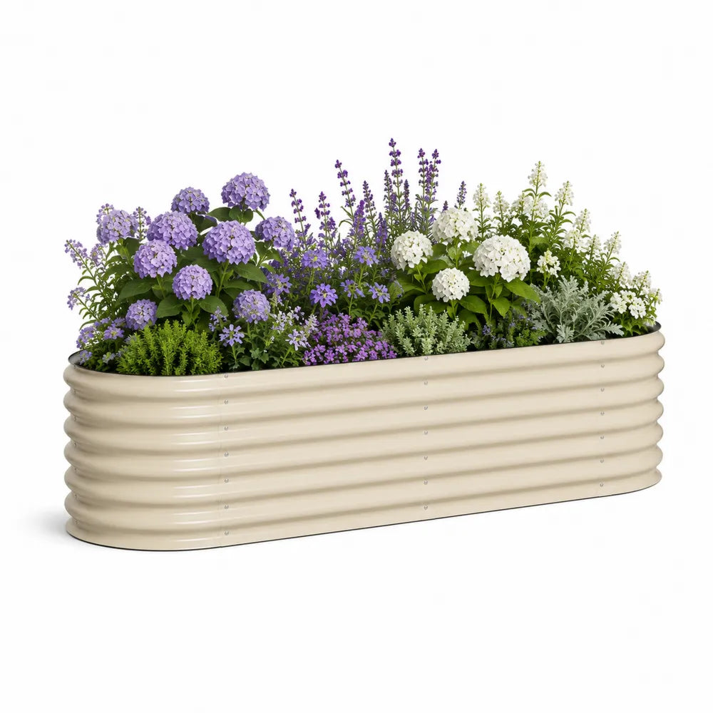 Hochbeet Pflanzkasten 240 x 80 x 60 cm Stahl Beige Rechteckig mit gewellter Oberfläche