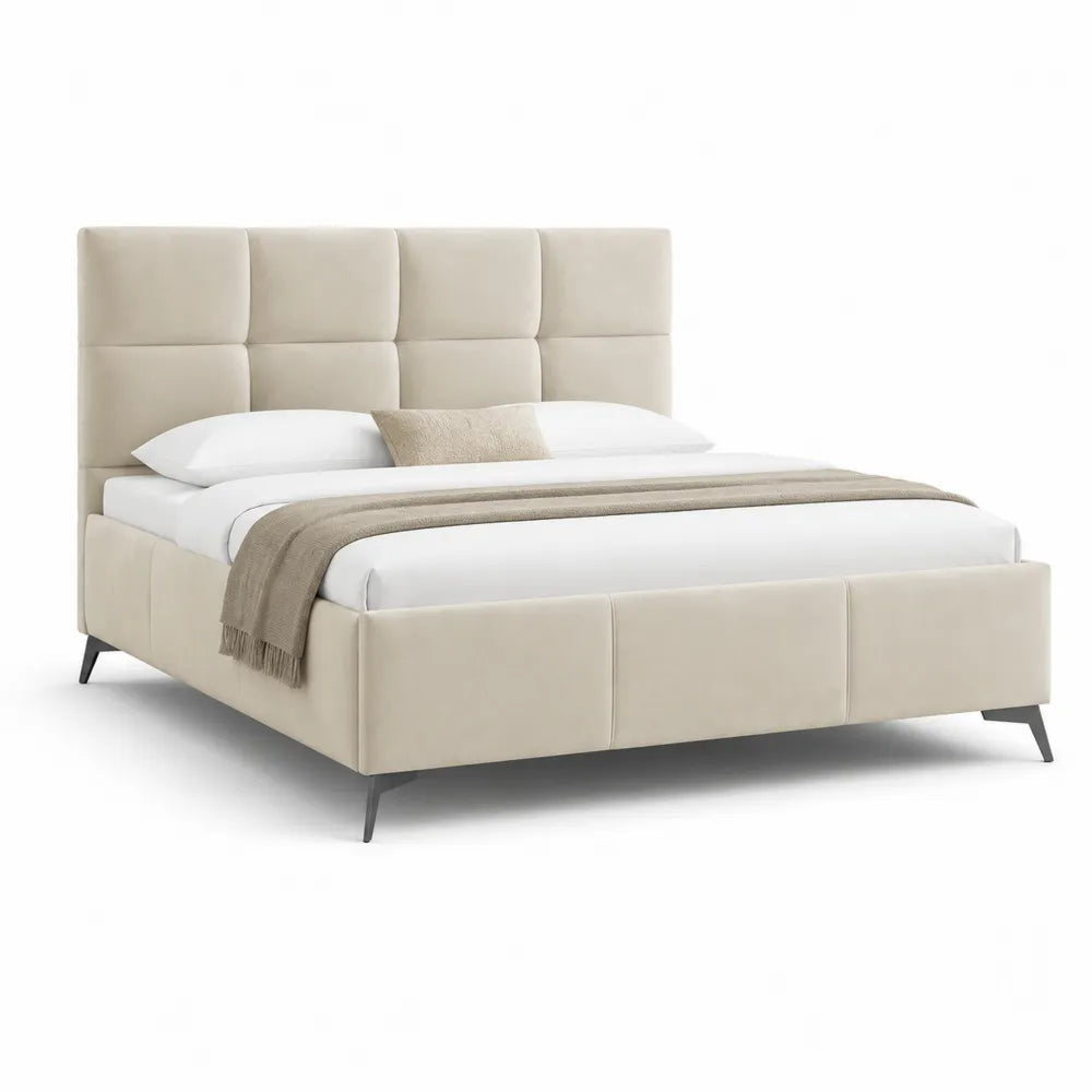 Polsterbett Doppelbett Polyesterbezug Beige mit Kopfteil MDF Rahmen 160 x 200 cm