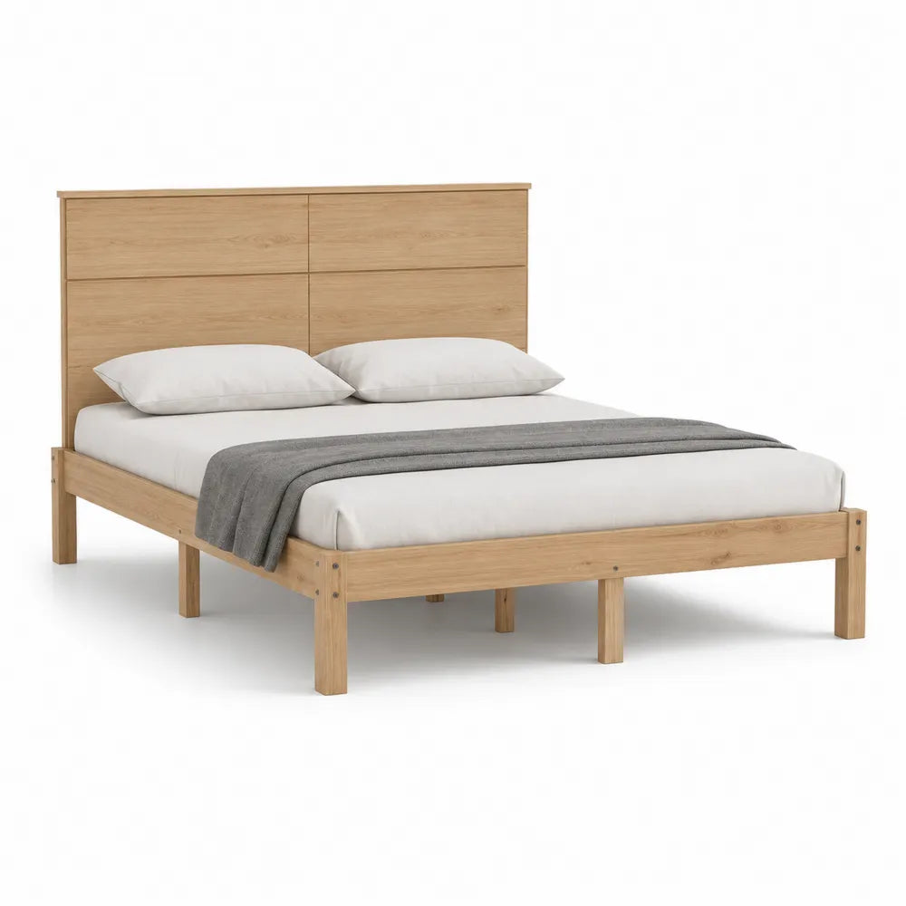 Doppelbett 160x200 cm Bettgestell Holzwerkstoff Eichefarben rechteckig mit Kopfteil