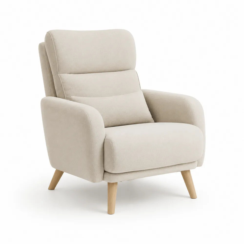 Polstersessel 85 x 85 x 95 cm Polyesterbezug Beige mit Armlehnen und Holzfüßen