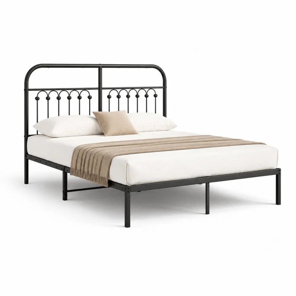 Metallbett Doppelbett Stahlrahmen Schwarz mit Kopfteil 160 x 200 cm