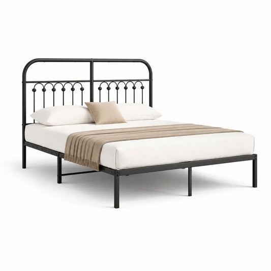 Metallbett Doppelbett Stahlrahmen Schwarz mit Kopfteil 160 x 200 cm